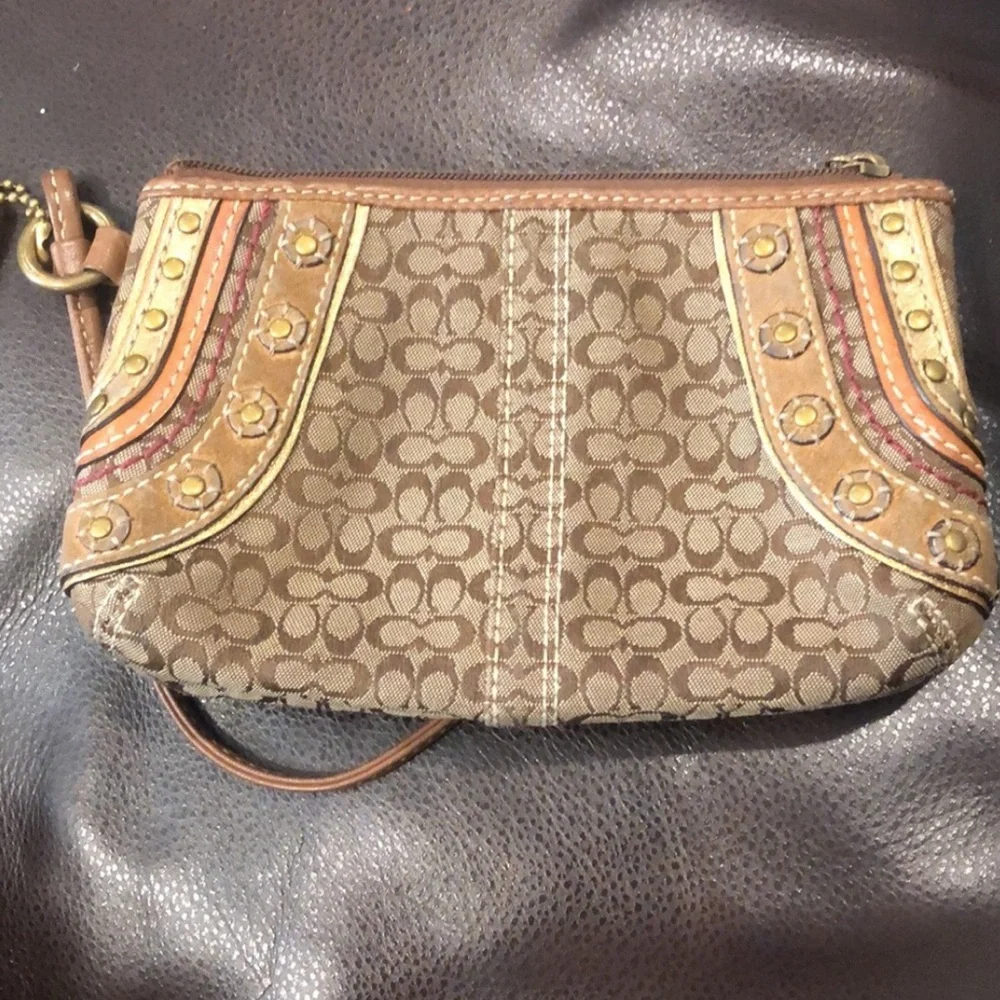 COACH Soho Signature C Jacquard Embroidered Studded Wristlet Shoulder Bag SET - Picture 12 of 17